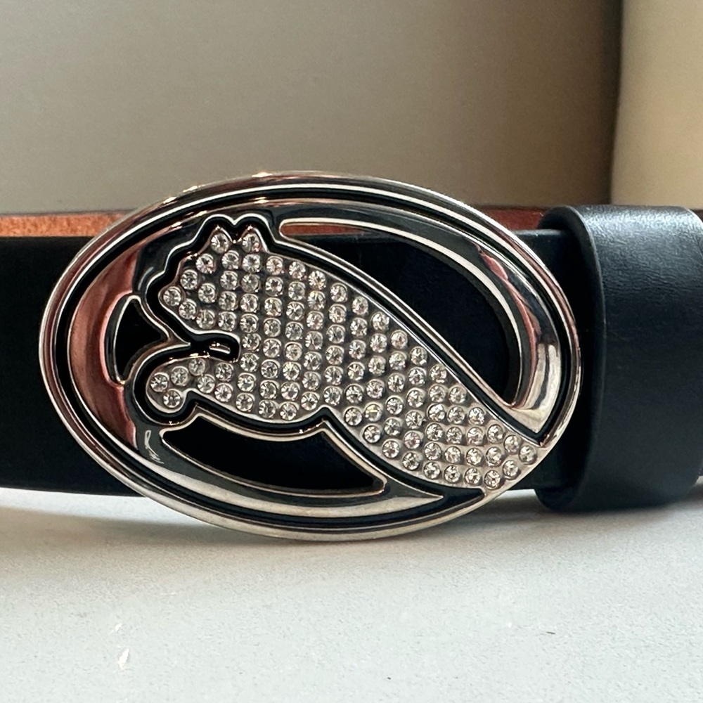 Puma Black genuine leather Belt with Silver Buckle